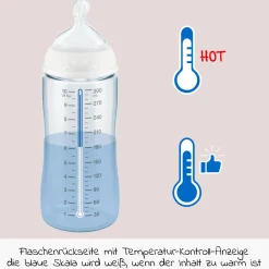 PP-Flasche 3er Pack First Choice Plus 300 ml + Silikon-Sauger Gr. M - Temperature Control - Blau