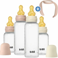 PP-Flasche 4er Pack mit Griff Baby Bottle Round 150 ml & 270 ml + Latex-Trinksauger + Baby Bottle Handle - Ivory / Blush