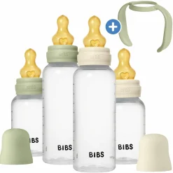 PP-Flasche 4er Pack mit Griff Baby Bottle Round 150 ml & 270 ml + Latex-Trinksauger + Baby Bottle Handle - Ivory / Sage