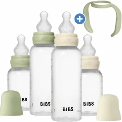 PP-Flasche 4er Pack mit Griff Baby Bottle Round 150 ml & 270 ml + Silikon-Trinksauger + Baby Bottle Handle - Ivory / Sage