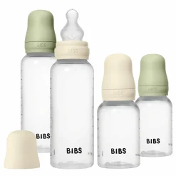 PP-Flasche 4er Pack mit Griff Baby Bottle Round 150 ml & 270 ml + Silikon-Trinksauger + Baby Bottle Handle - Ivory / Sage