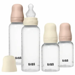 PP-Flasche 4er Pack mit Griff Baby Bottle Round 150 ml & 270 ml + Silikon-Trinksauger + Baby Bottle Handle - Ivory / Blush