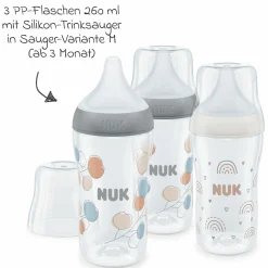 PP-Flasche 3er Pack Perfect Match 260 ml + Silikon-Sauger Gr. M - Zweige & Regenbogen