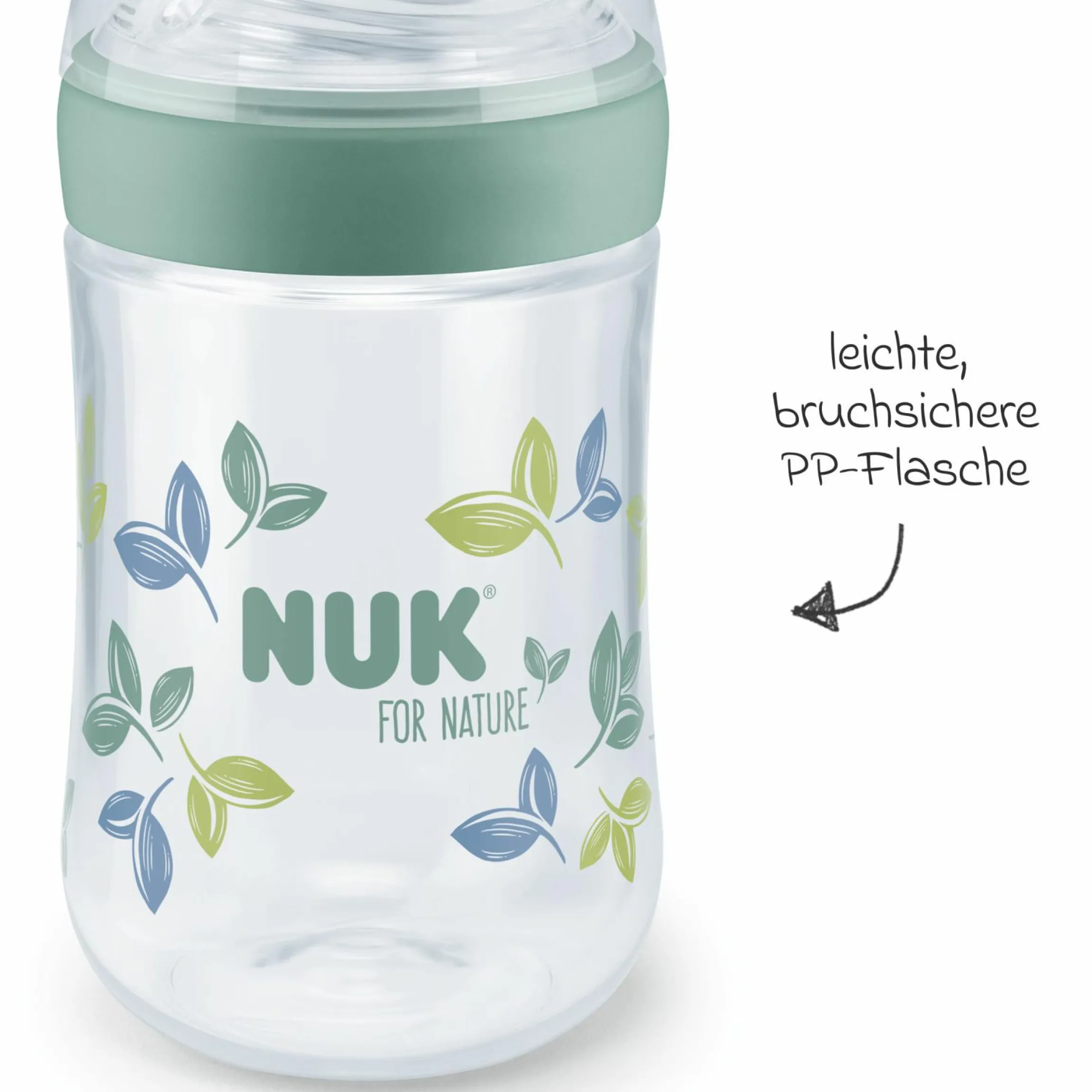 PP-Flasche for Nature 260 ml + Silikon-Sauger Gr. M - Grün
