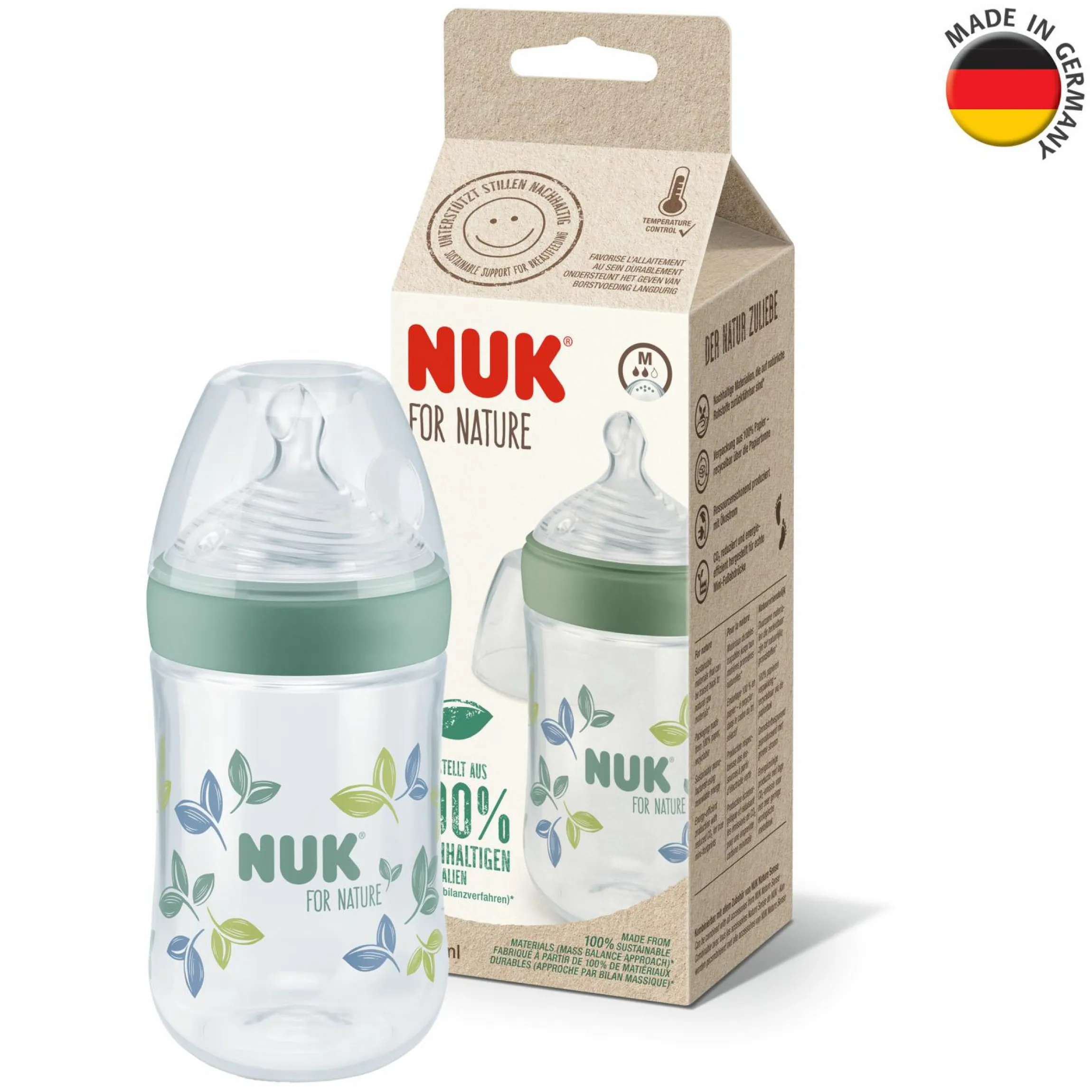 PP-Flasche for Nature 260 ml + Silikon-Sauger Gr. M - Grün