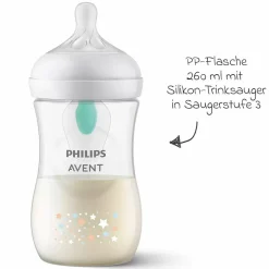 PP-Flasche Natural Response 260ml mit AirFree Ventil + Silikon-Sauger 1M+ - Sterne