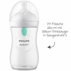 PP-Flasche Natural Response 260ml mit AirFree Ventil + Silikon-Sauger 1M+