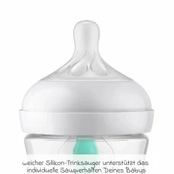 PP-Flasche Natural Response 260ml mit AirFree Ventil + Silikon-Sauger 1M+ - Elefanten