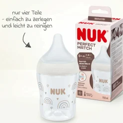 PP-Flasche Perfect Match 150 ml + Silikon-Sauger Gr. S - Regenbogen - Weiß