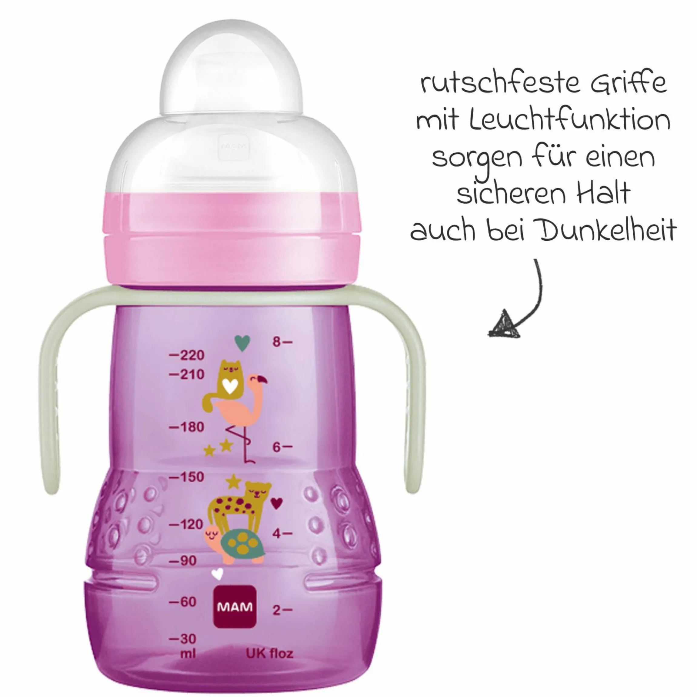 PP-Flasche Trainer + Night 220 ml - Lila & Rosa