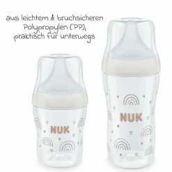 Premium PP-Flaschen-Set Perfect Match 11-tlg. - 6 Babyflaschen + Flaschenbürste + Milchpulverportionierer + 3 Spucktücher - Regenbogen - Weiß