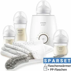 Premium Starter-Set PP Natural 9-tlg. - Babykostwärmer + 4x Babyflasche + 1x Flaschenbürste + 3x Spucktuch