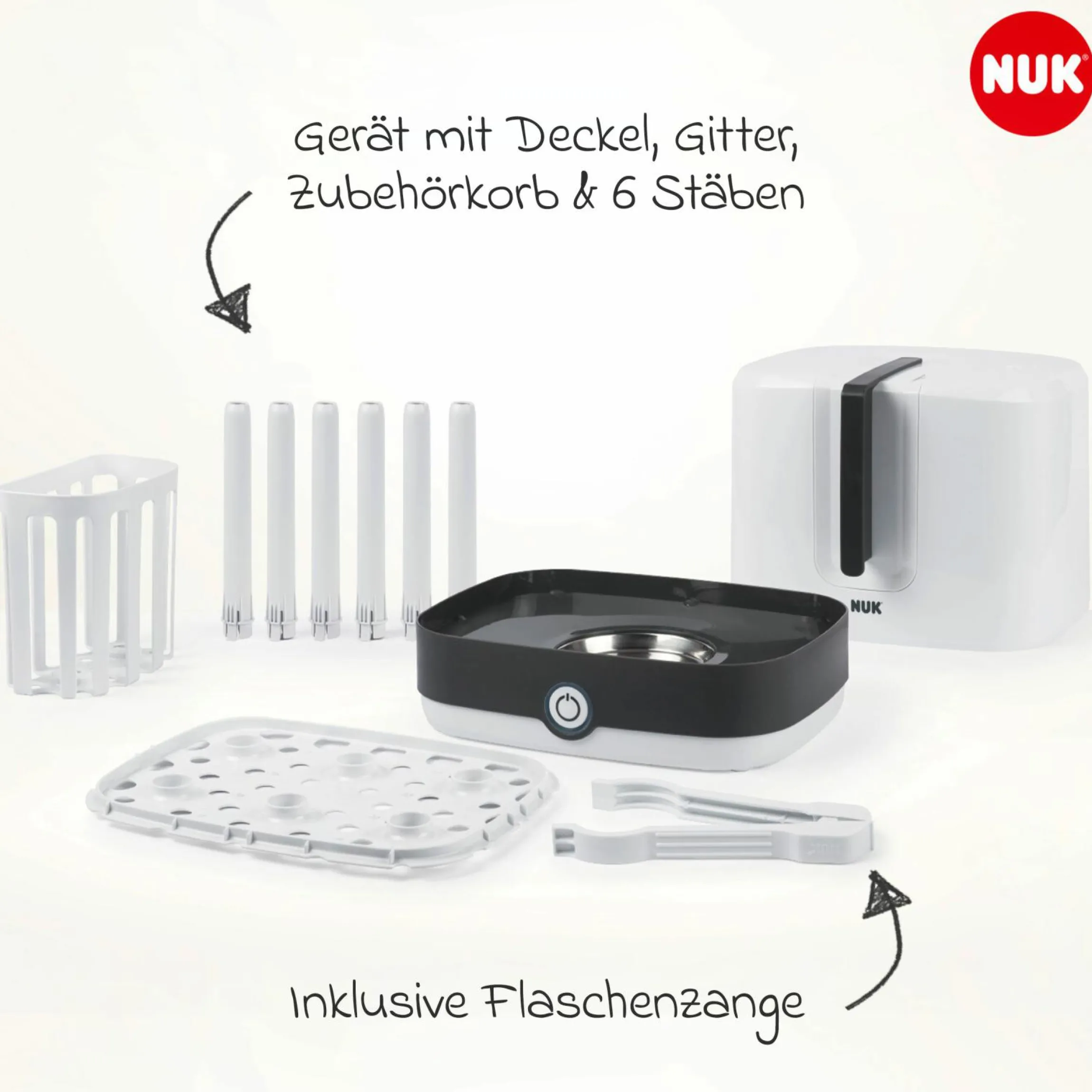 Premium Starter-Set 10-tlg. - Dampfsterilisator Vario Express + 6 PP-Flaschen Perfect Match + 3 Spucktücher - Regenbogen - Weiß