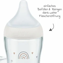 Premium Still-Set Basic 8-tlg. - Handmilchpumpe + 4 Glas-Flaschen Perfect Match + 3 Spucktücher - Regenbogen - Weiß