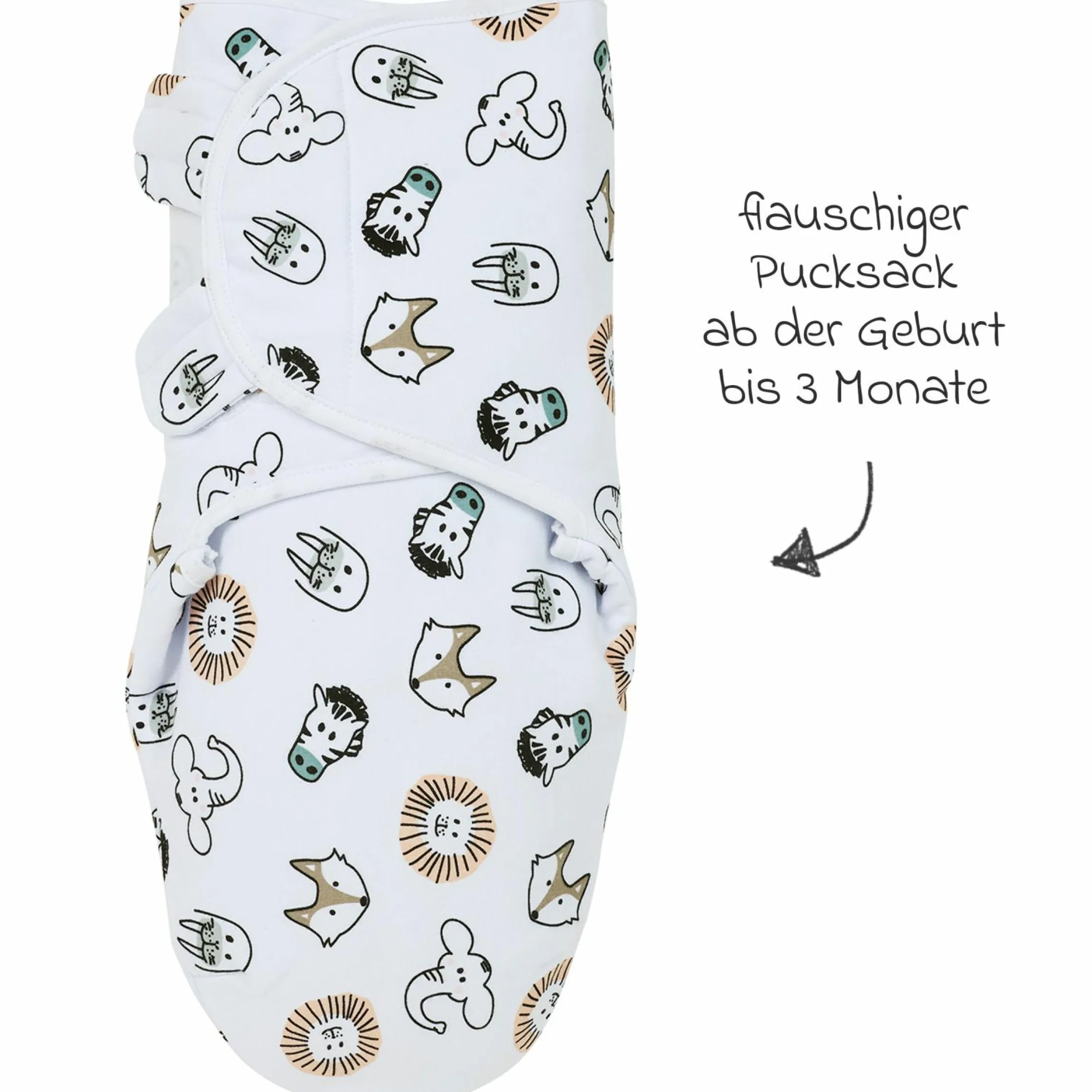 Pucksack wattiert - Animals - Gr. 0-3 Monate