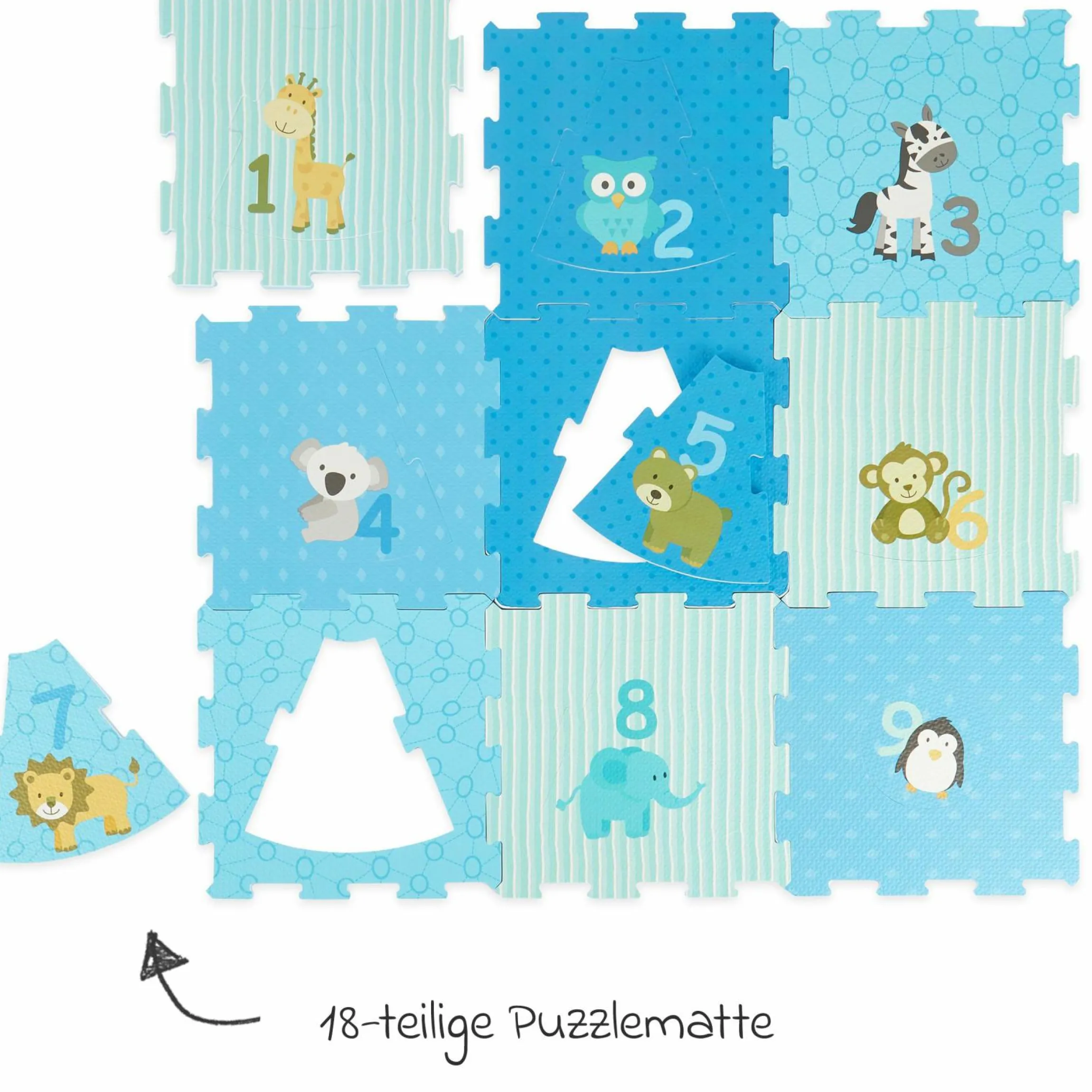Puzzlematte 18-tlg. - Tiere - Blau