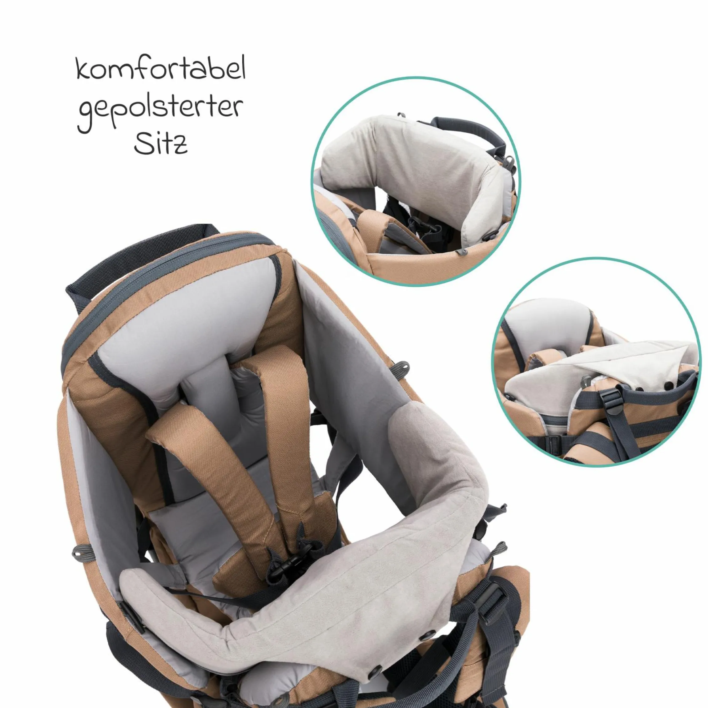 Rückentrage Adventure für Baby & Kleinkind bis 20 kg mit Sonnendach & Rucksack - Desert Beige