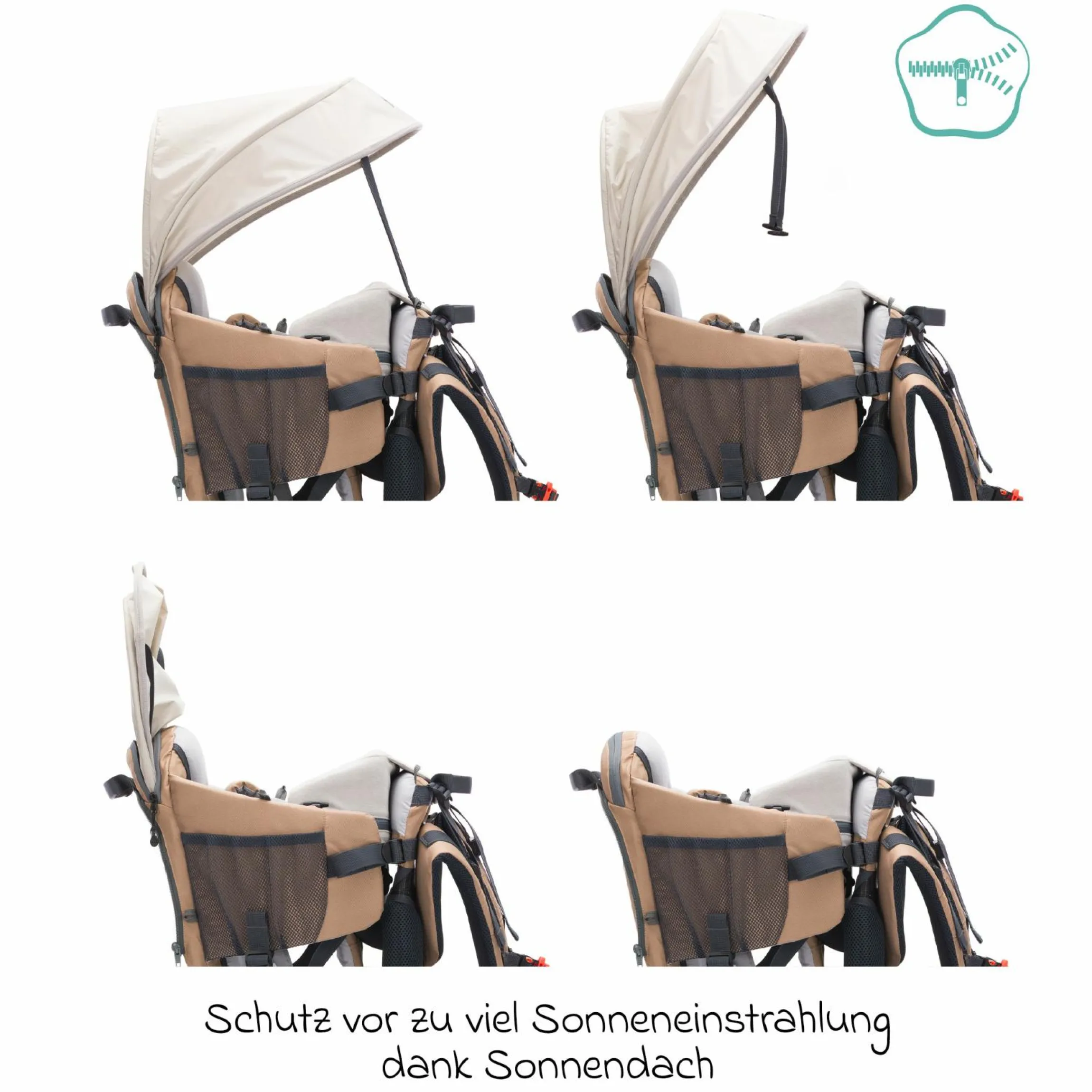 Rückentrage Adventure für Baby & Kleinkind bis 20 kg mit Sonnendach & Rucksack - Desert Beige