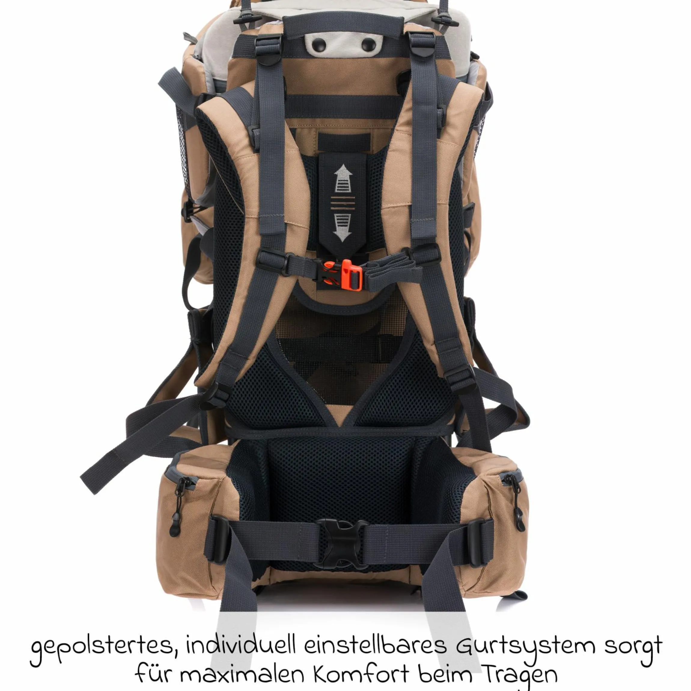 Rückentrage Adventure für Baby & Kleinkind bis 20 kg mit Sonnendach & Rucksack - Desert Beige