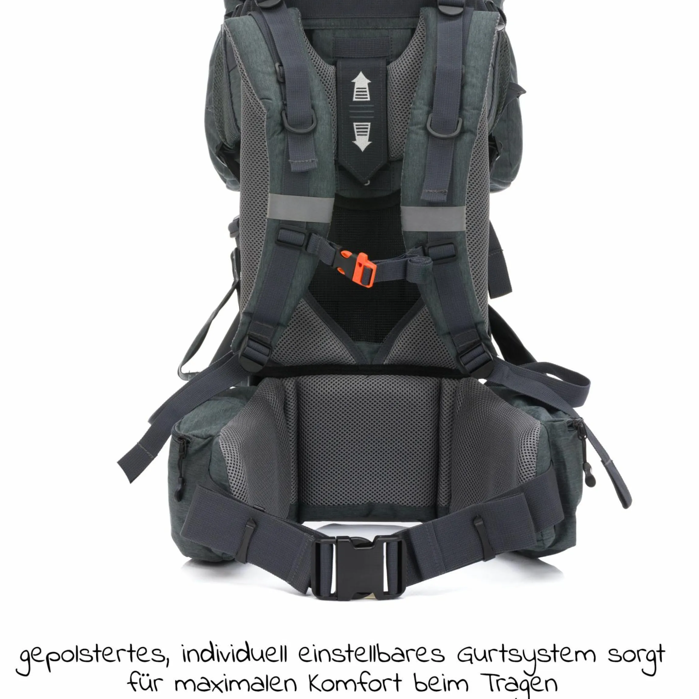 Rückentrage Adventure für Baby & Kleinkind bis 20 kg mit Sonnendach & Rucksack - Grau