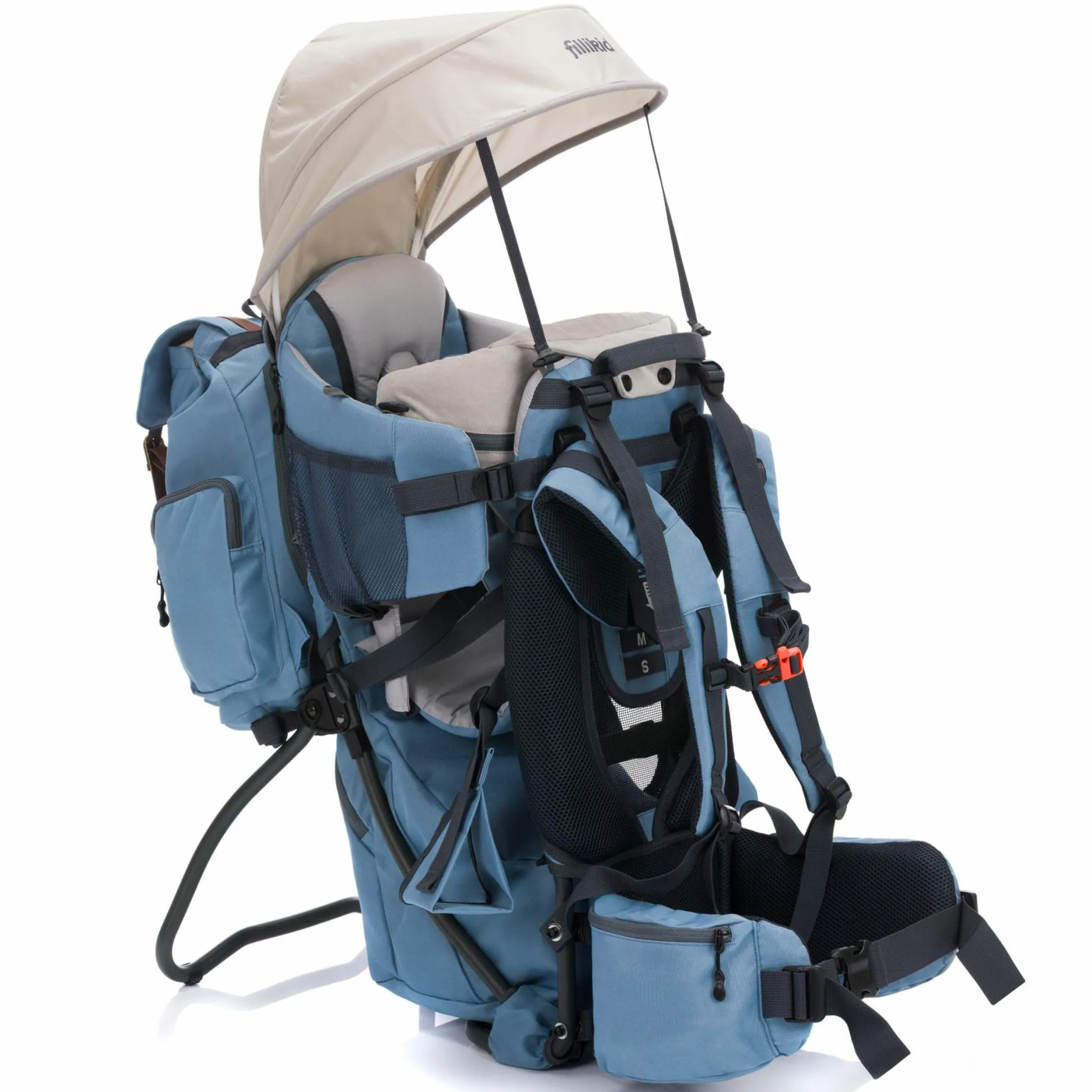 Rückentrage Adventure für Baby & Kleinkind bis 20 kg mit Sonnendach & Rucksack - Frost Blue