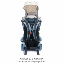 Rückentrage Adventure für Baby & Kleinkind bis 20 kg mit Sonnendach & Rucksack - Frost Blue