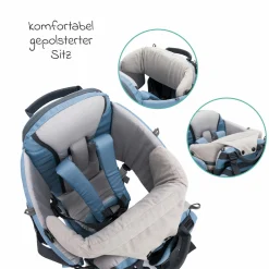 Rückentrage Adventure für Baby & Kleinkind bis 20 kg mit Sonnendach & Rucksack - Frost Blue