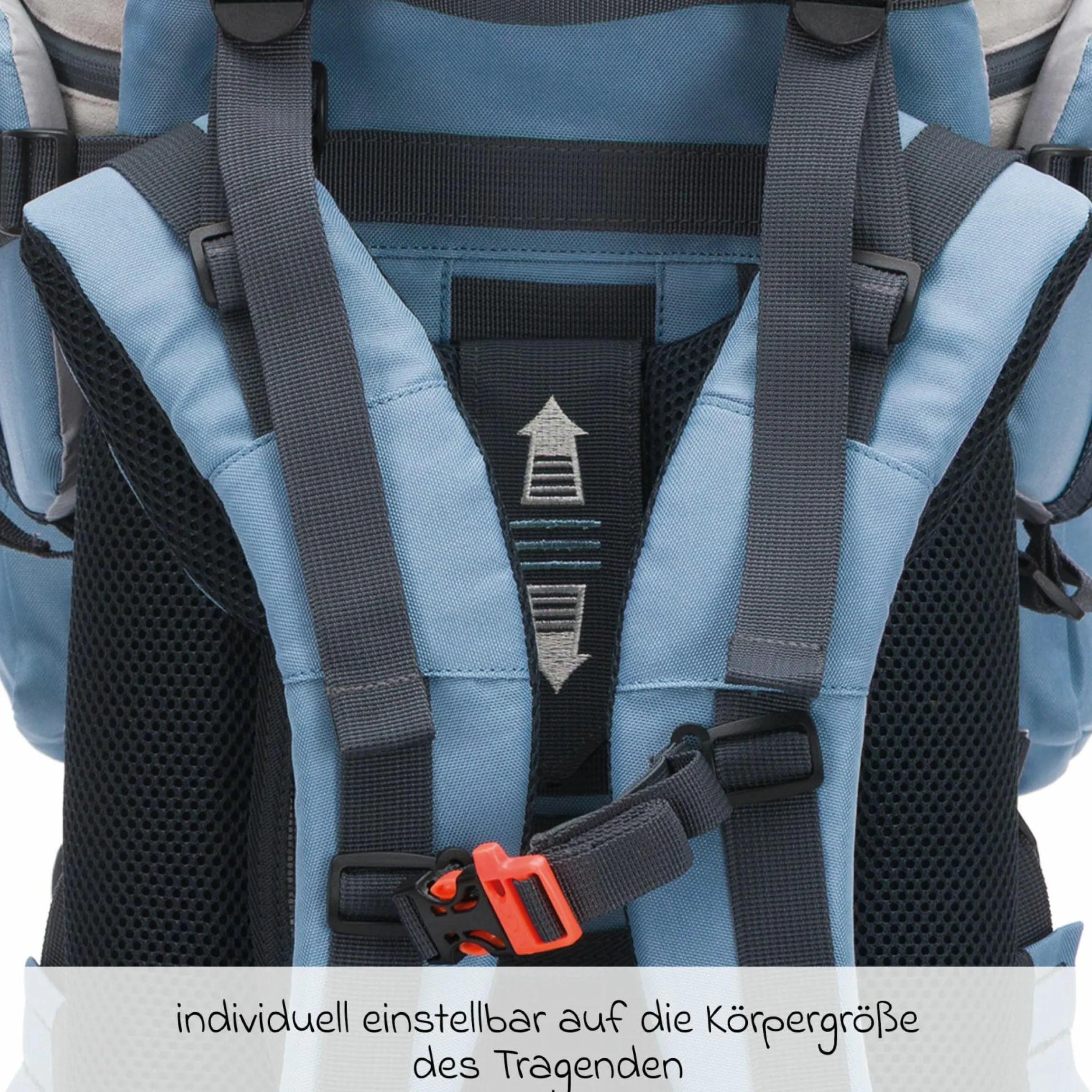 Rückentrage Adventure für Baby & Kleinkind bis 20 kg mit Sonnendach & Rucksack - Frost Blue