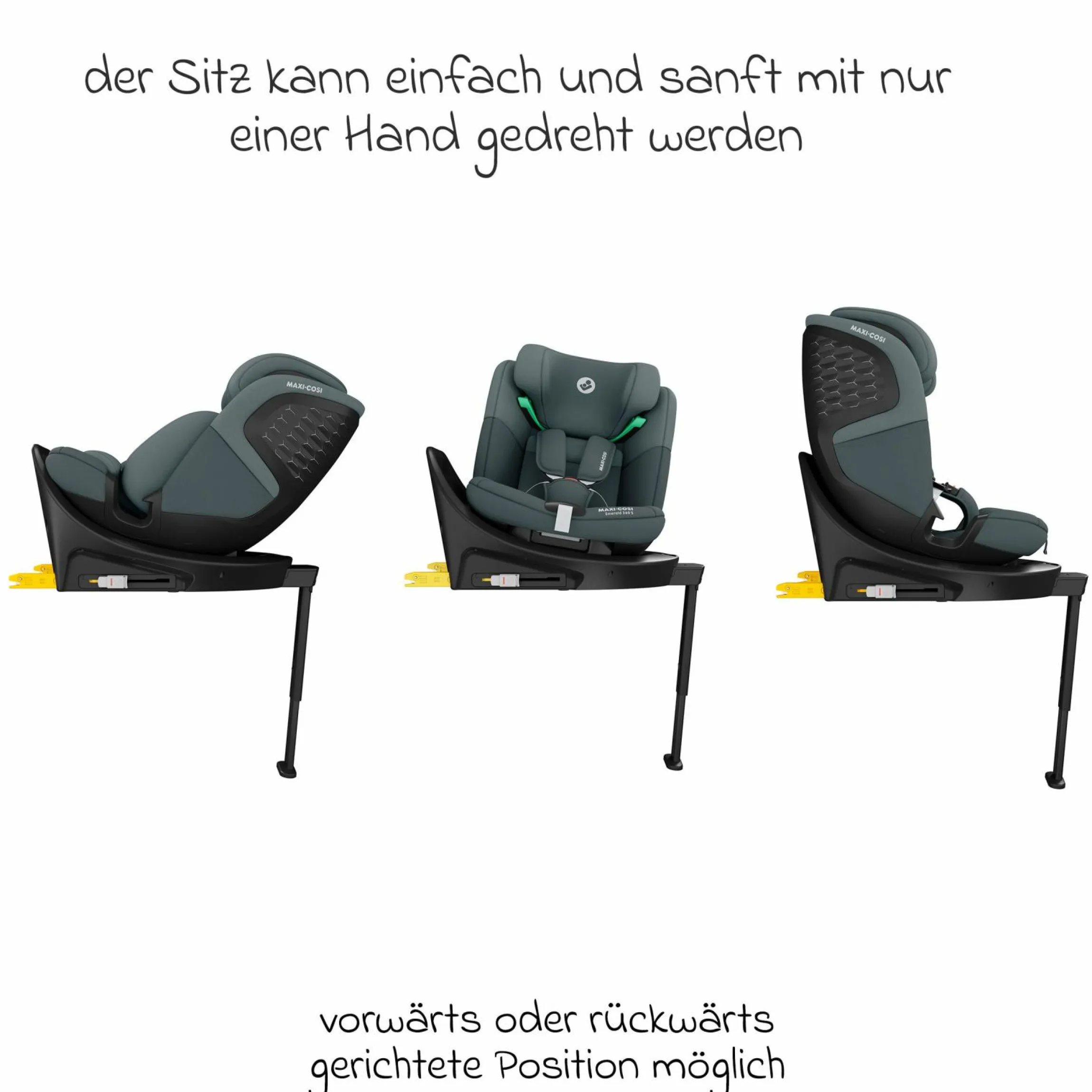 Reboarder-Kindersitz Emerald 360 S i-Size drehbar ab Geburt - 12 Jahre (40 cm - 150 cm) mit G-Cell Seitenaufpralltechnologie & Isofix-Base - Tonal Graphite - Kollektion 2025