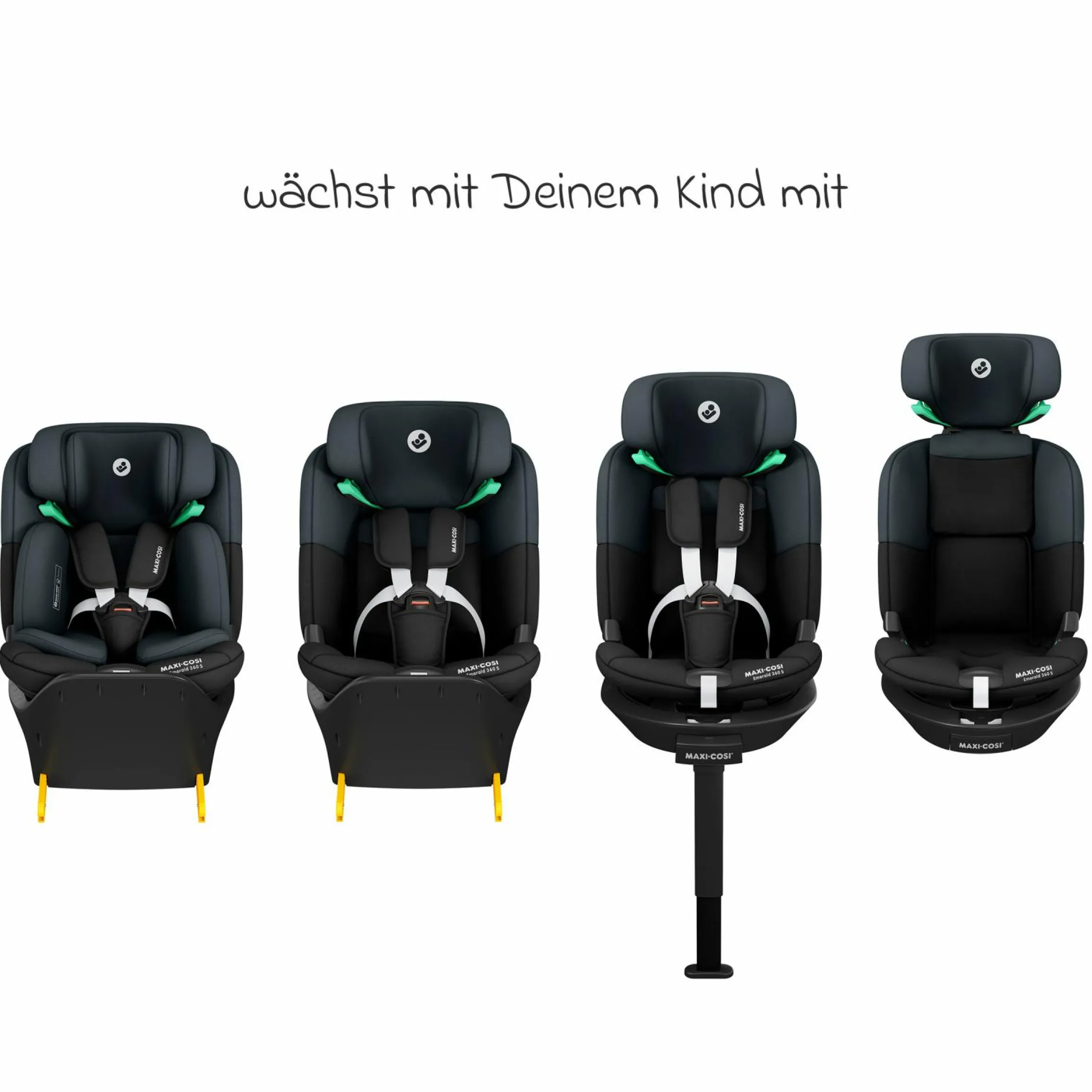 Reboarder-Kindersitz Emerald 360 S i-Size drehbar ab Geburt - 12 Jahre (40 cm - 150 cm) mit G-Cell Seitenaufpralltechnologie & Isofix-Base - Tonal Black - Kollektion 2025