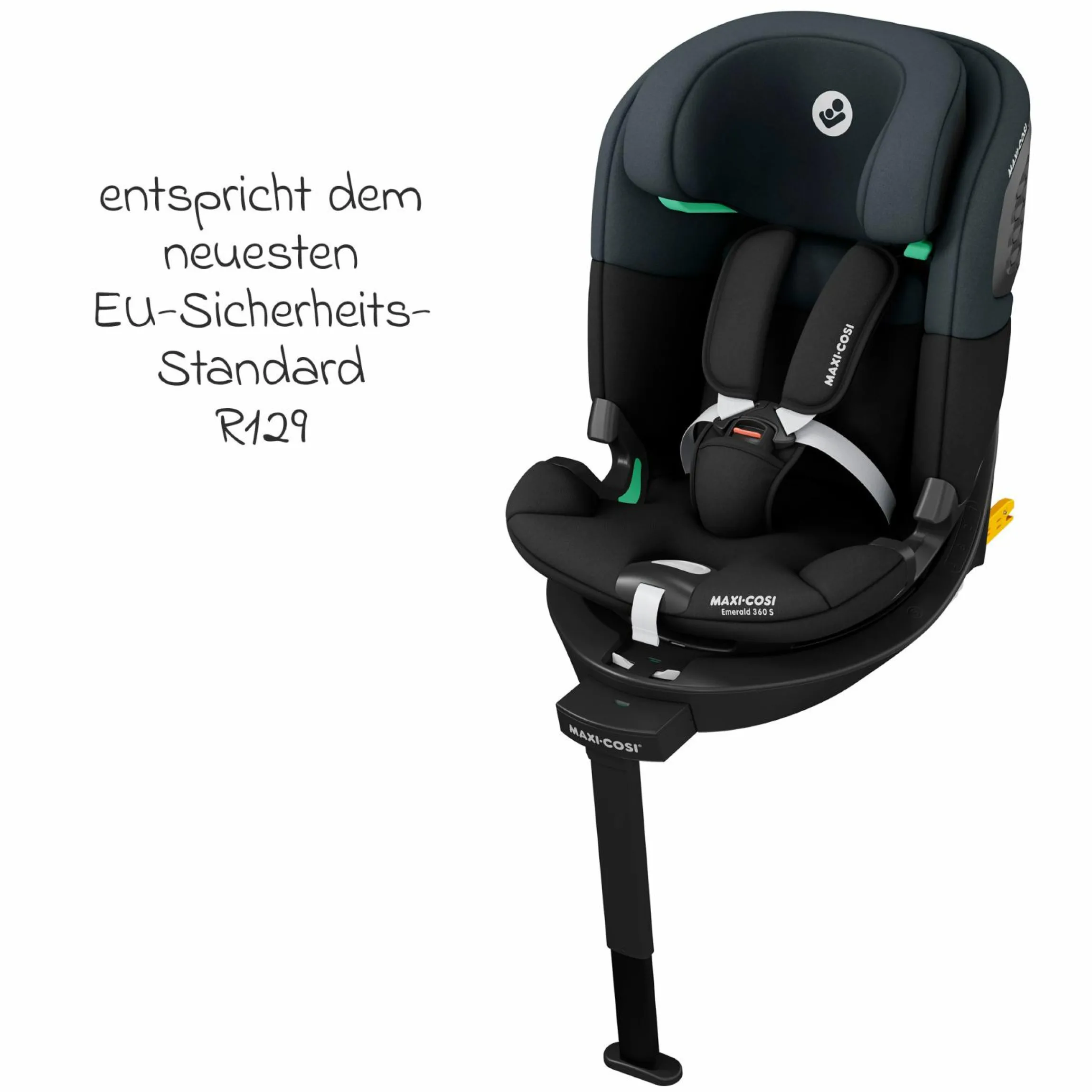 Reboarder-Kindersitz Emerald 360 S i-Size drehbar ab Geburt - 12 Jahre (40 cm - 150 cm) mit G-Cell Seitenaufpralltechnologie & Isofix-Base - Tonal Black - Kollektion 2025