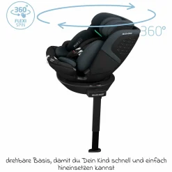 Reboarder-Kindersitz Emerald 360 S i-Size drehbar ab Geburt - 12 Jahre (40 cm - 150 cm) mit G-Cell Seitenaufpralltechnologie & Isofix-Base - Tonal Black - Kollektion 2025