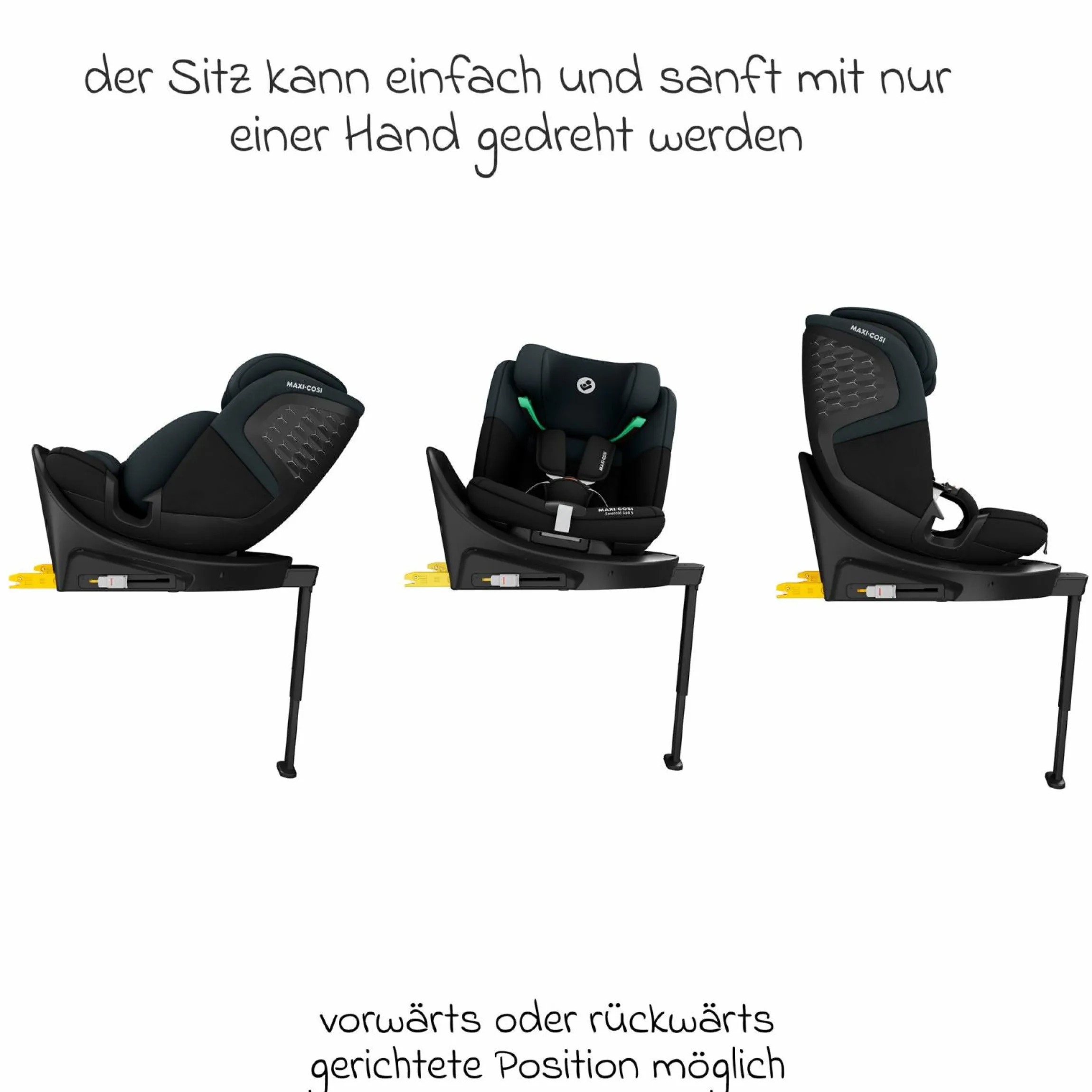 Reboarder-Kindersitz Emerald 360 S i-Size drehbar ab Geburt - 12 Jahre (40 cm - 150 cm) mit G-Cell Seitenaufpralltechnologie & Isofix-Base - Tonal Black - Kollektion 2025