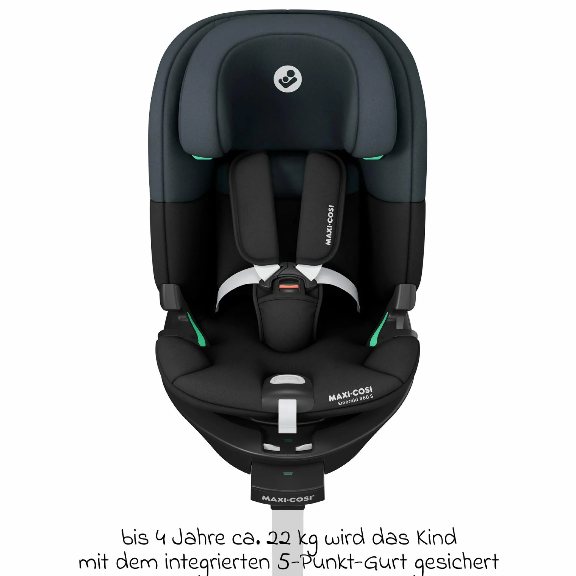 Reboarder-Kindersitz Emerald 360 S i-Size drehbar ab Geburt - 12 Jahre (40 cm - 150 cm) mit G-Cell Seitenaufpralltechnologie & Isofix-Base - Tonal Black - Kollektion 2025