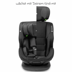 Reboarder-Kindersitz Flame 360 i-Size drehbar ab Geburt - 12 Jahre (40 cm - 150 cm) inkl. Isofix-Basis - All Black