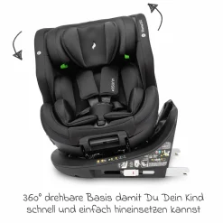 Reboarder-Kindersitz Flame 360 i-Size drehbar ab Geburt - 12 Jahre (40 cm - 150 cm) inkl. Isofix-Basis - All Black