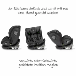 Reboarder-Kindersitz Flame 360 i-Size drehbar ab Geburt - 12 Jahre (40 cm - 150 cm) inkl. Isofix-Basis - All Black