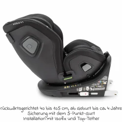 Reboarder-Kindersitz Flame 360 i-Size drehbar ab Geburt - 12 Jahre (40 cm - 150 cm) inkl. Isofix-Basis - All Black