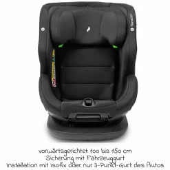 Reboarder-Kindersitz Flame 360 i-Size drehbar ab Geburt - 12 Jahre (40 cm - 150 cm) inkl. Isofix-Basis - All Black