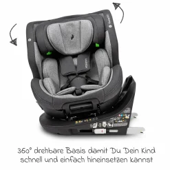 Reboarder-Kindersitz Flame 360 i-Size drehbar ab Geburt - 12 Jahre (40 cm - 150 cm) inkl. Isofix-Basis - Universe Grey