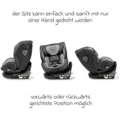Reboarder-Kindersitz Flame 360 i-Size drehbar ab Geburt - 12 Jahre (40 cm - 150 cm) inkl. Isofix-Basis - Universe Grey