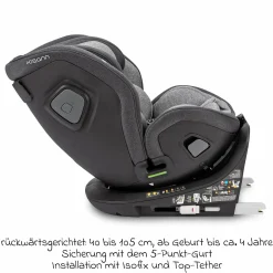 Reboarder-Kindersitz Flame 360 i-Size drehbar ab Geburt - 12 Jahre (40 cm - 150 cm) inkl. Isofix-Basis - Universe Grey