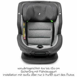 Reboarder-Kindersitz Flame 360 i-Size drehbar ab Geburt - 12 Jahre (40 cm - 150 cm) inkl. Isofix-Basis - Universe Grey