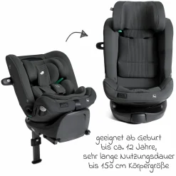 Reboarder-Kindersitz i-Spin XL i-Size 360° drehbar ab Geburt - 12 Jahre (40 cm -150 cm) inkl. Sitzverkleinerer & Isofix-Basis - Signature - Ebony