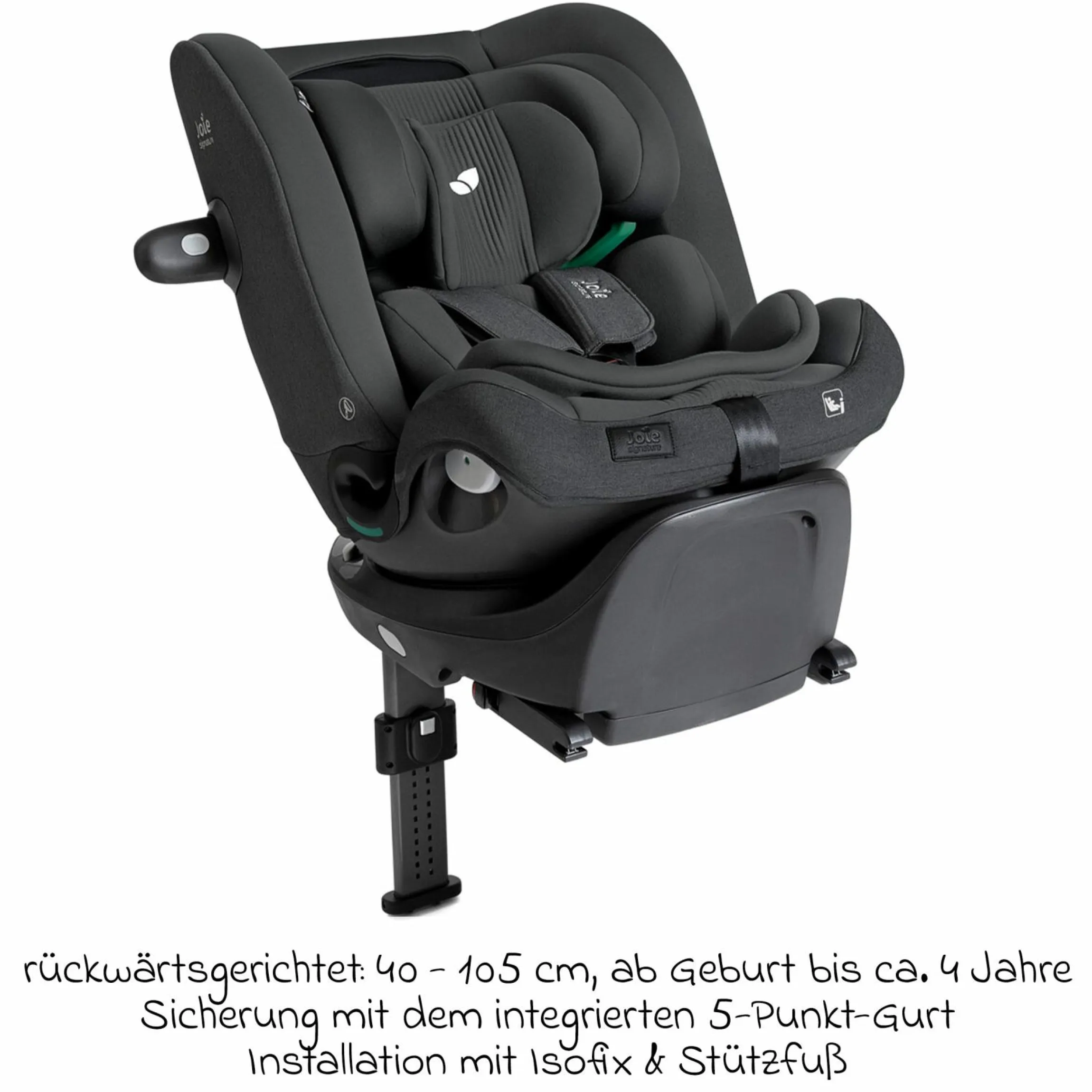 Reboarder-Kindersitz i-Spin XL i-Size 360° drehbar ab Geburt - 12 Jahre (40 cm -150 cm) inkl. Sitzverkleinerer & Isofix-Basis - Signature - Ebony