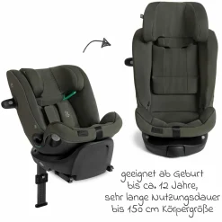 Reboarder-Kindersitz i-Spin XL i-Size 360° drehbar ab Geburt - 12 Jahre (40 cm -150 cm) inkl. Sitzverkleinerer & Isofix-Basis - Signature - Evergreen