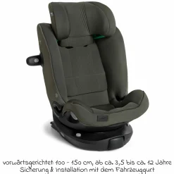 Reboarder-Kindersitz i-Spin XL i-Size 360° drehbar ab Geburt - 12 Jahre (40 cm -150 cm) inkl. Sitzverkleinerer & Isofix-Basis - Signature - Evergreen