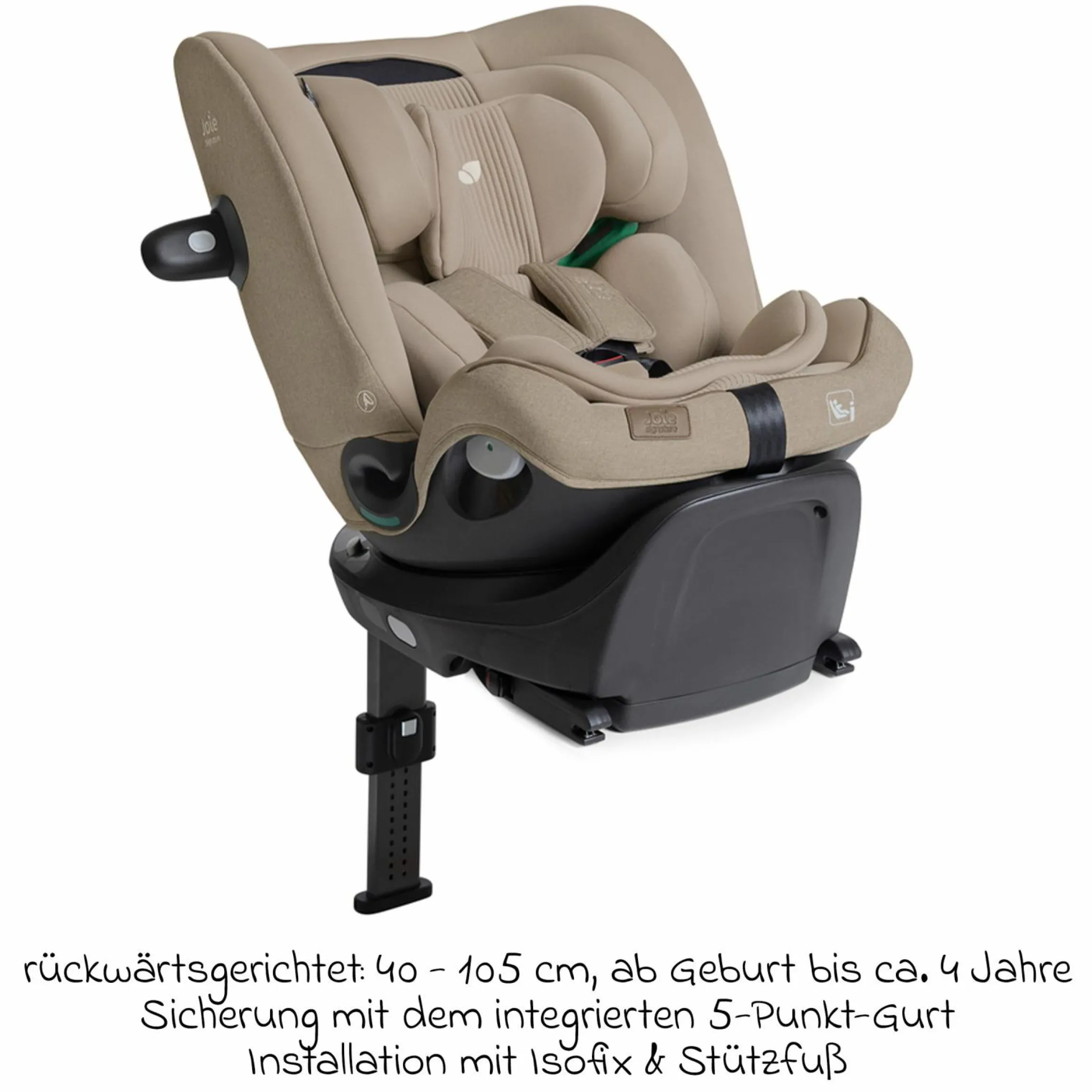 Reboarder-Kindersitz i-Spin XL i-Size 360° drehbar ab Geburt - 12 Jahre (40 cm -150 cm) inkl. Sitzverkleinerer & Isofix-Basis - Signature - Sandstone