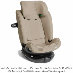 Reboarder-Kindersitz i-Spin XL i-Size 360° drehbar ab Geburt - 12 Jahre (40 cm -150 cm) inkl. Sitzverkleinerer & Isofix-Basis - Signature - Sandstone