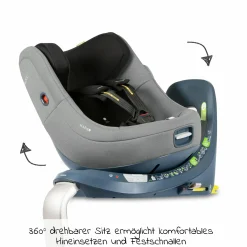 Reboarder-Kindersitz Marie³ i-Size ab Geburt - 4 Jahre (40 cm - 105 cm, 18 kg) 360 ° drehbar inkl. Neugeboreneneinlage, verstellbare Kopfstütze & Isofix - Sesame Grey